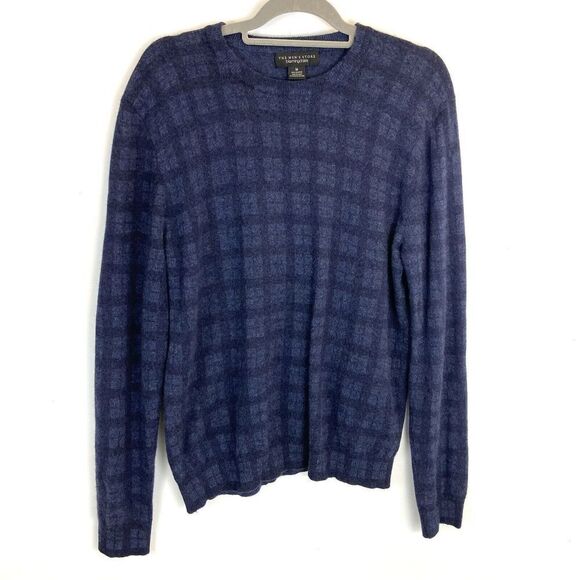 Bloomingdale’s The Men’s Store Sweater Men’s  Large 100% Cashmere Blue Plaid - Picture 1 of 4